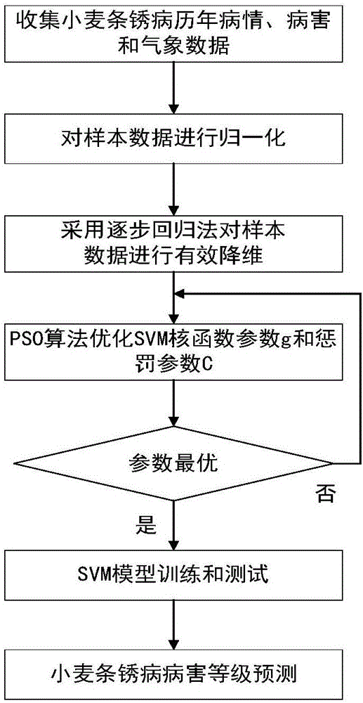 Wheat stripe rust predicting method based on particle swarm and support vector machine