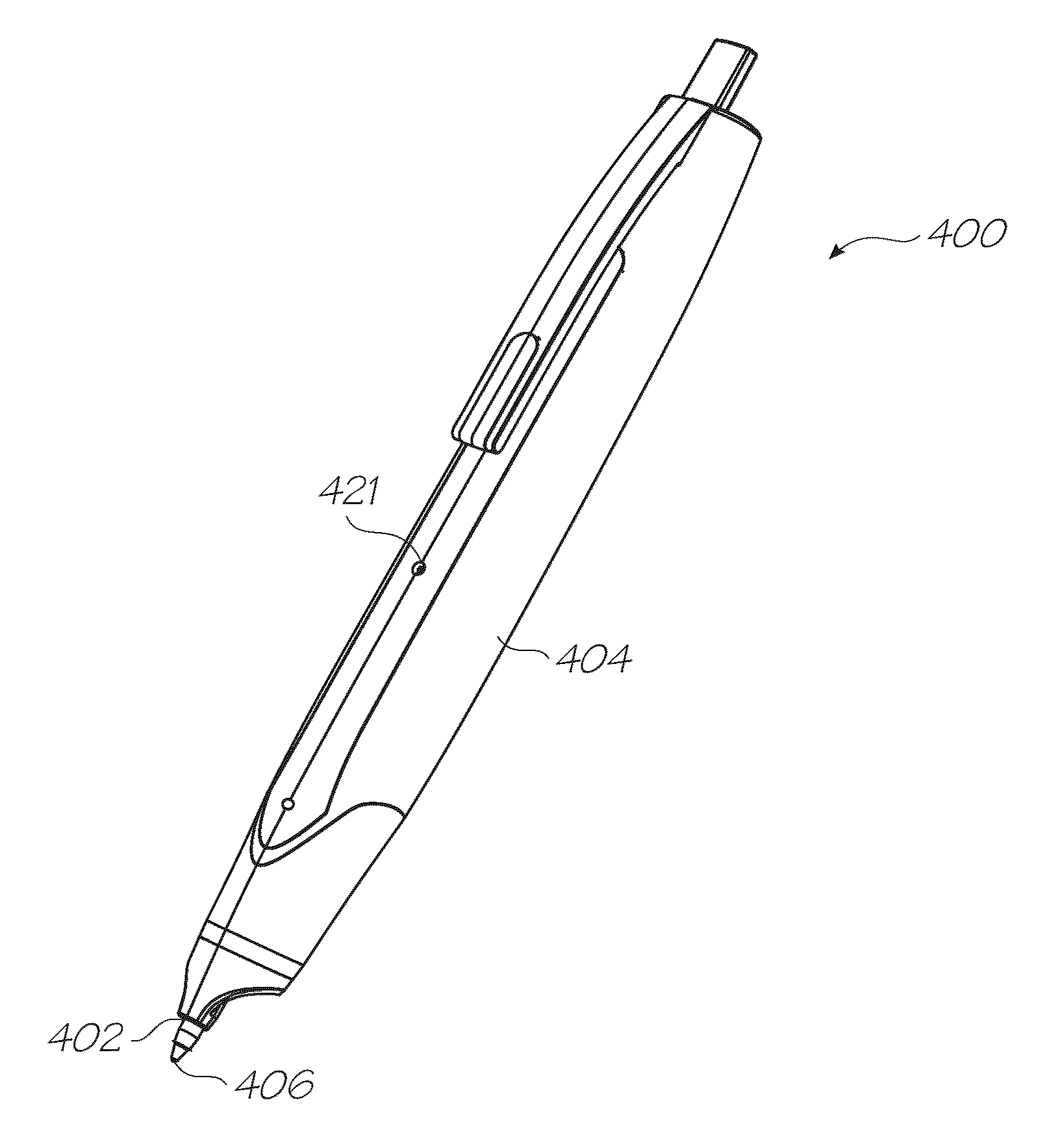 Retractable electronic pen comprising actuator button decoupled from force sensor