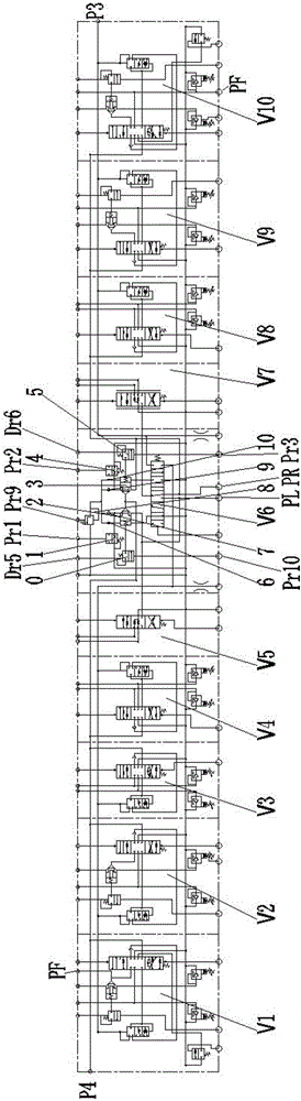 Three-pump confluence multi-way valve block and hydraulic excavator