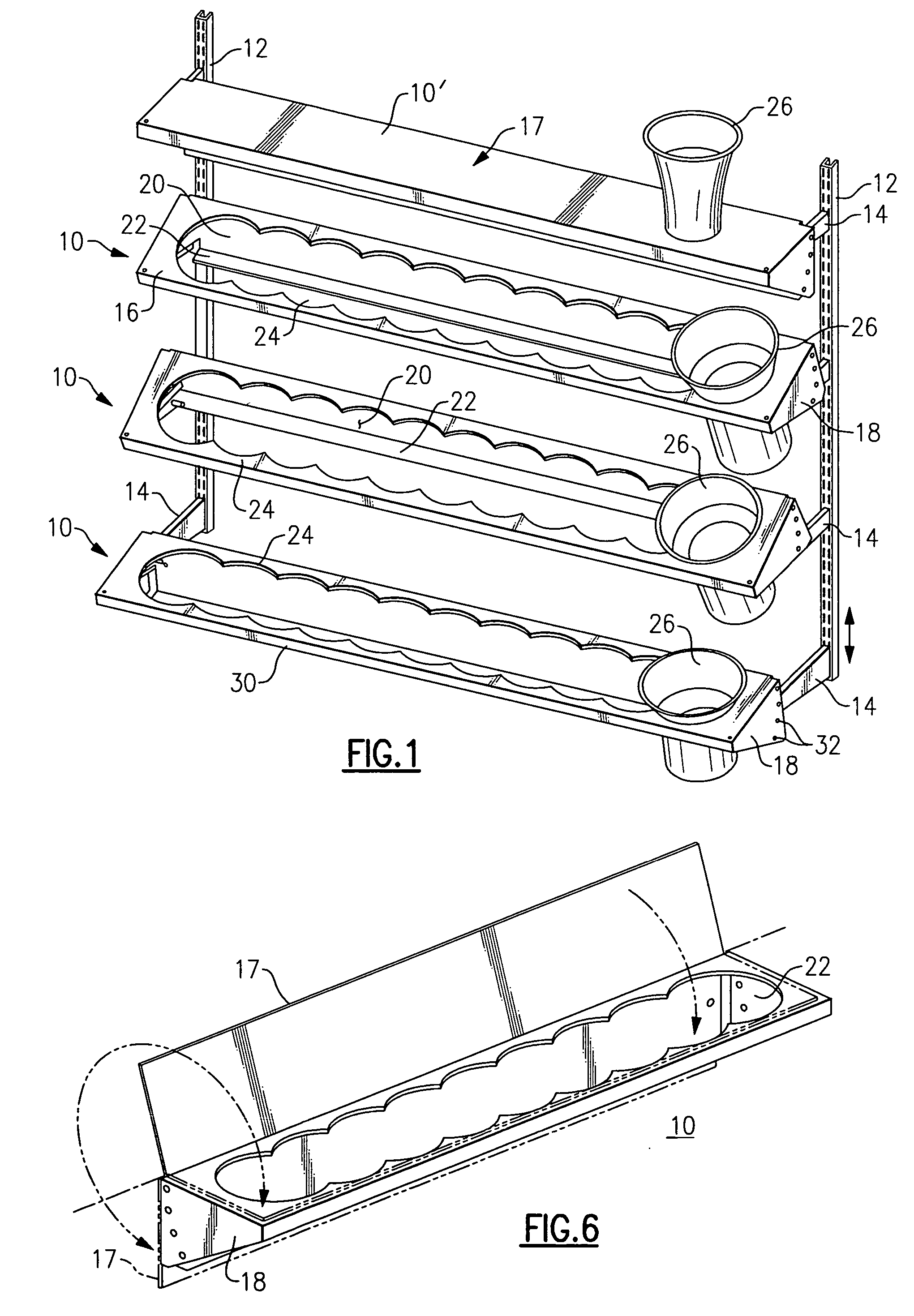 Scalloped rack or shelf for floral merchandiser