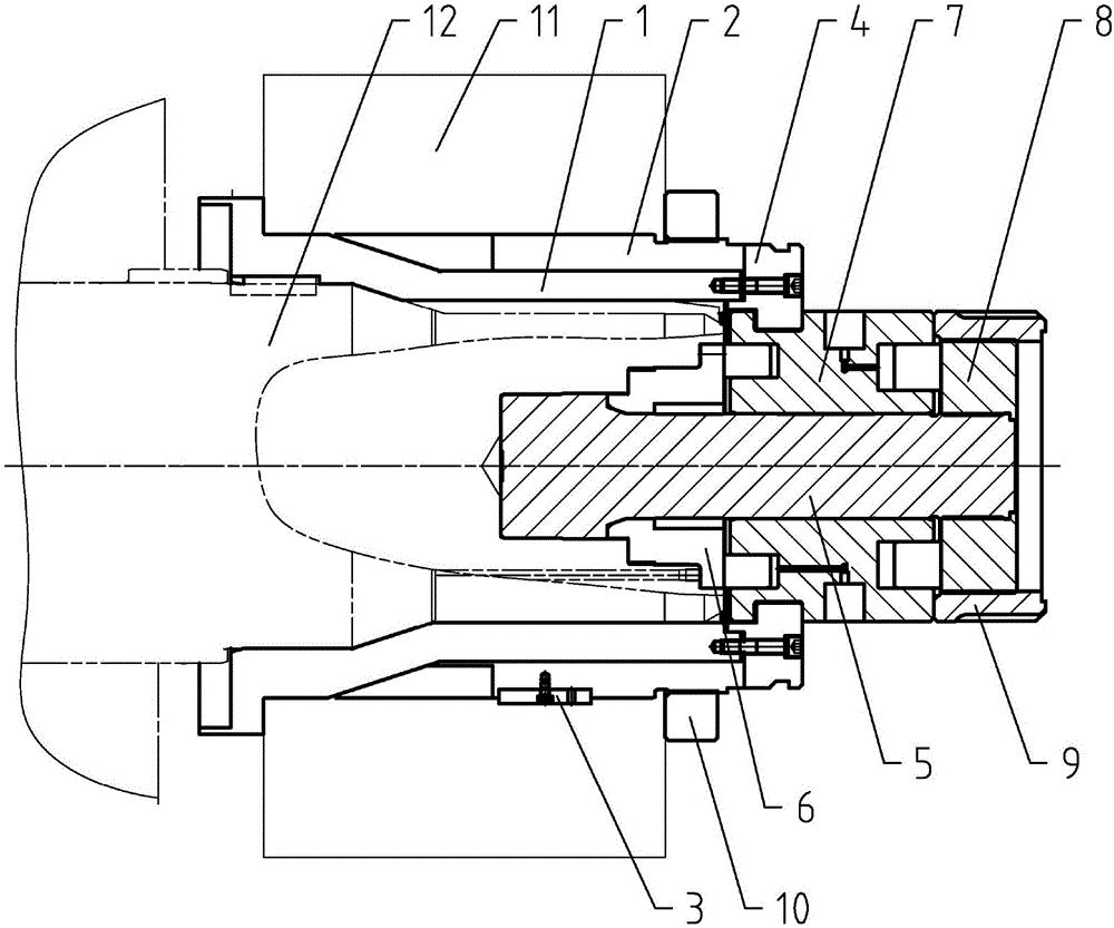 Straightening-ring locking device combining taper sleeve expansion and key transmission