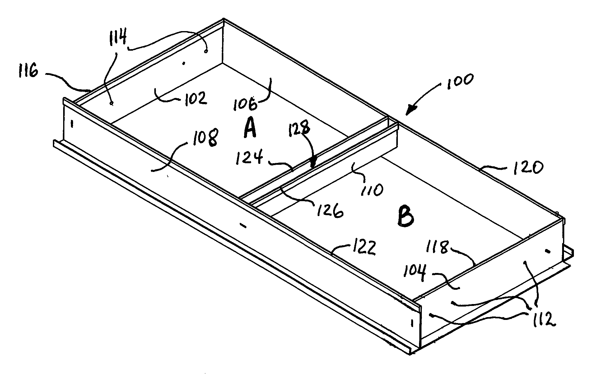 File drawer and assembly for supporting differently sized hanging file folders