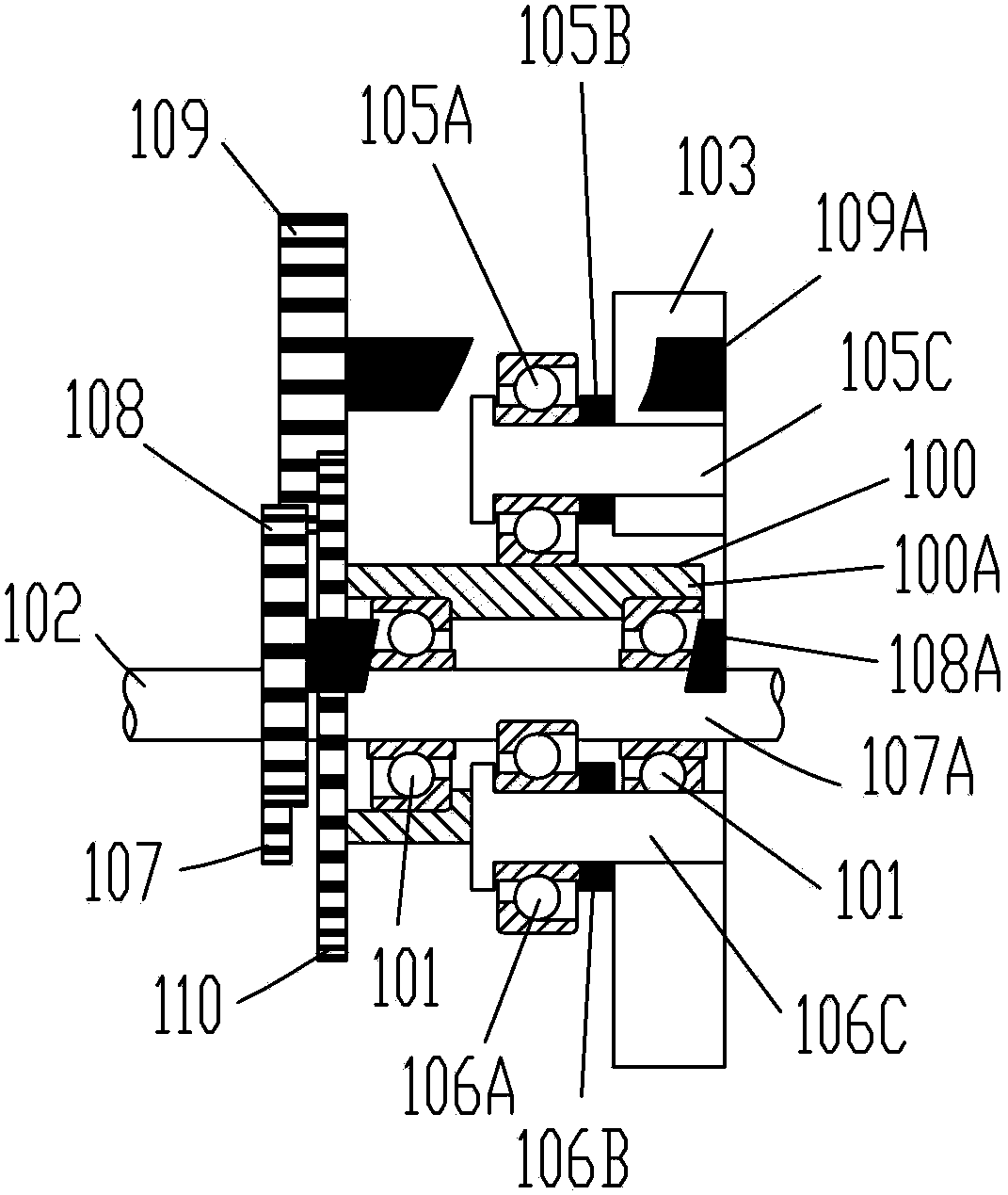 Mechanism for adjusting rotation directions and rotation speeds of inner ring and outer ring of rotation bearing