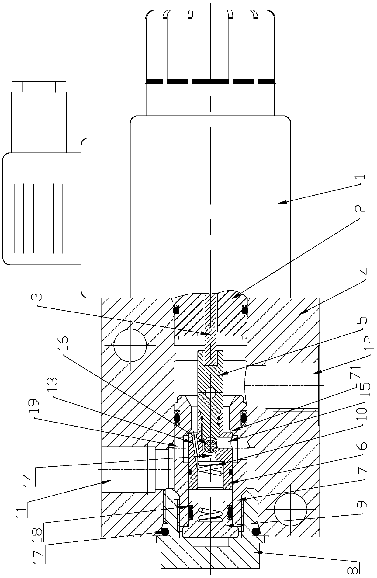 Direct-acting electromagnetic one-way valve