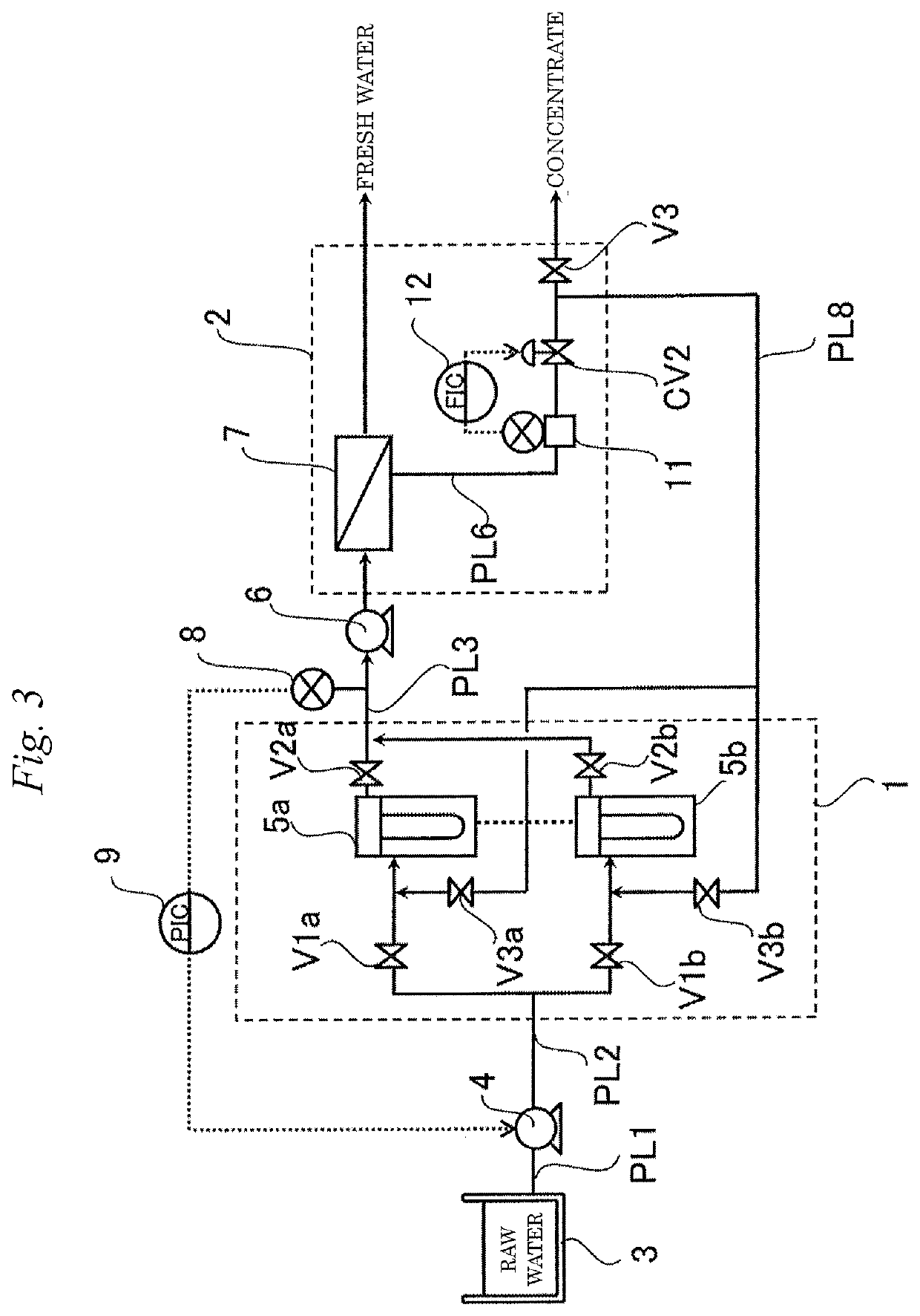 Fresh water production device and method for operating fresh water production device