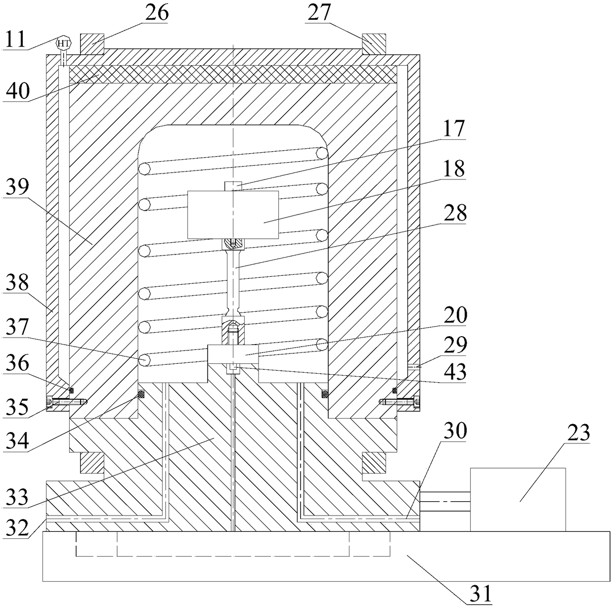 Quick-opening high-pressure hydrogen environment material fatigue performance test device without dynamic seal