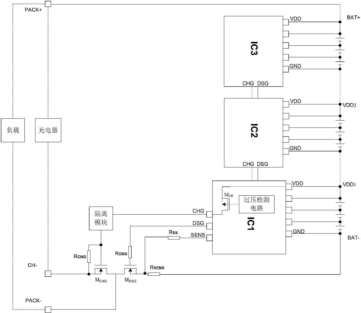 Charger detection device for battery protection cascade system