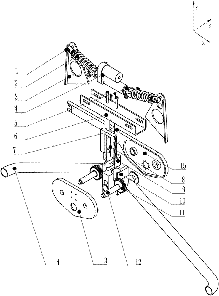 Rocker-arm-type suspension mechanism fixedly connected with travelling box body through three points