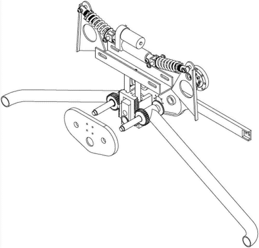 Rocker-arm-type suspension mechanism fixedly connected with travelling box body through three points