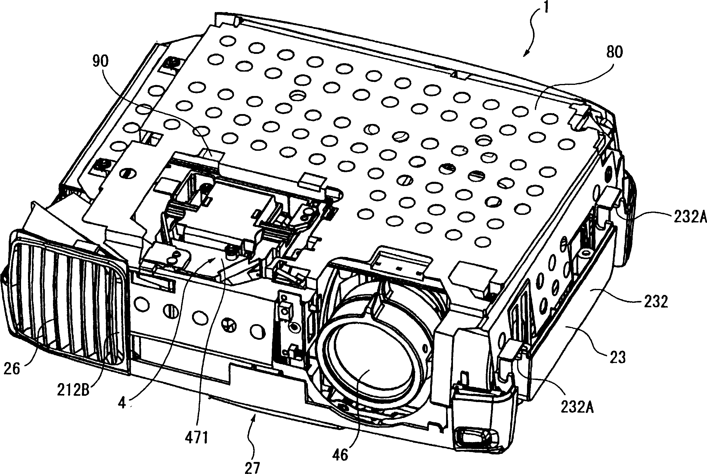 Casing for electronic device and projector having this casing for electronic device