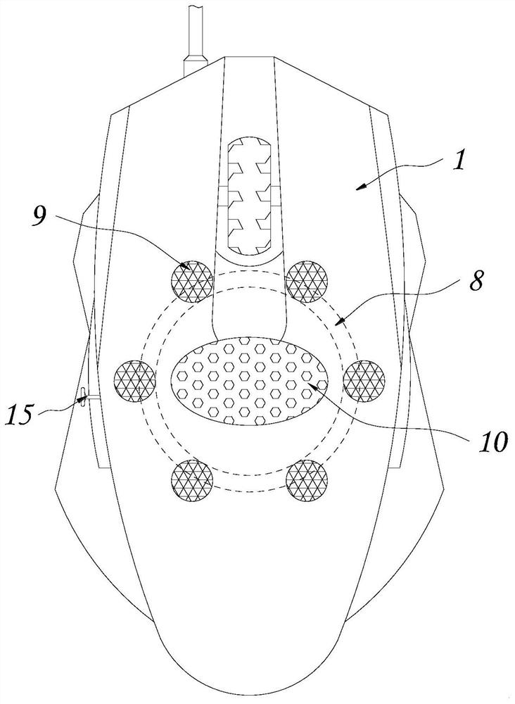 A non-slip gaming mouse with built-in hand sweat drying structure