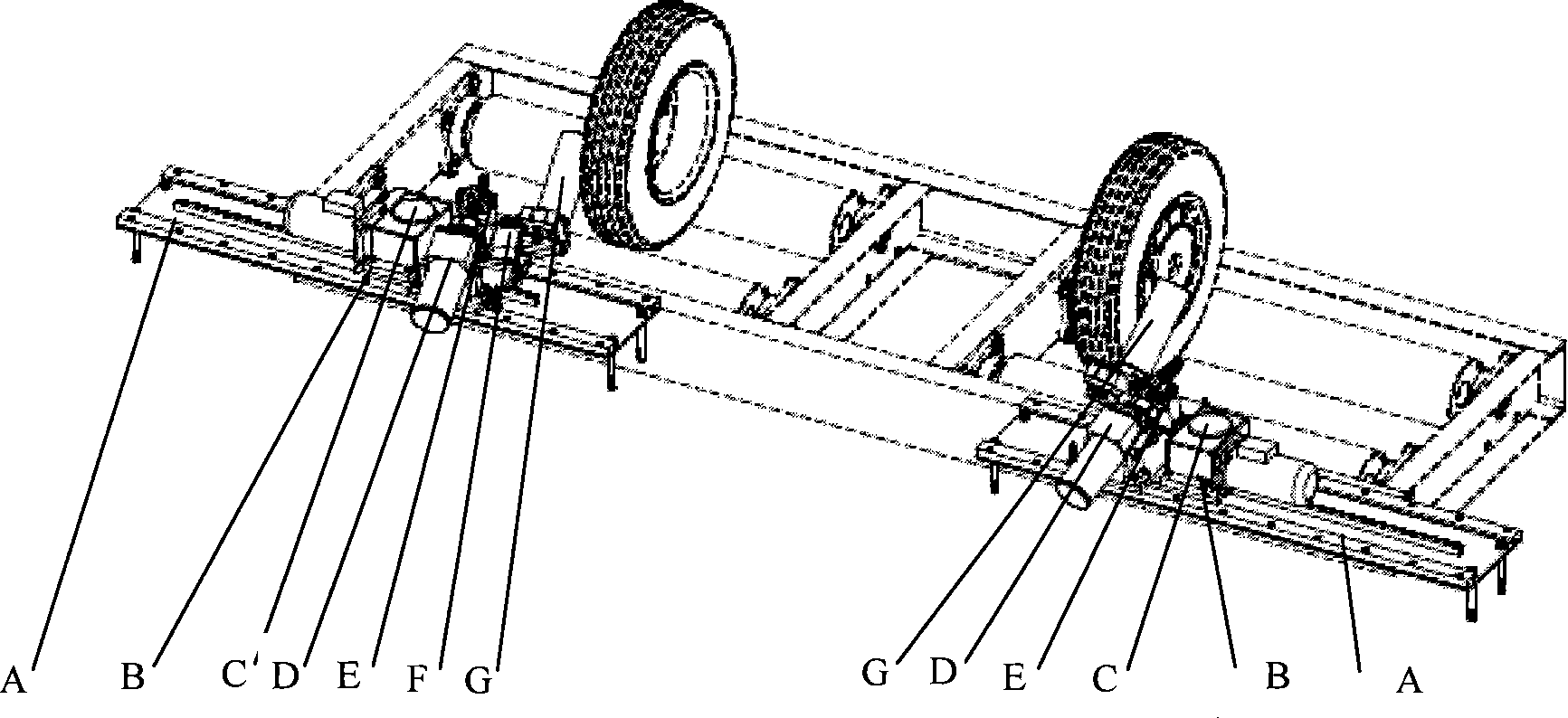 Thrust roller for preventing machine from deflecting by auto-adapting position of wheel and diameter of tyres for roller test stand