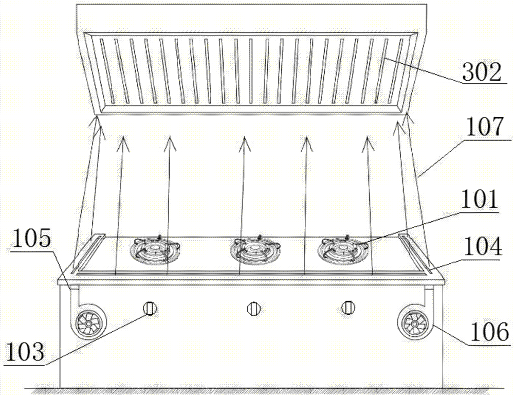 Comprehensive treatment device capable of controlling cooking oil fume, reducing consumption and purifying exhaust installed indoors and outdoors