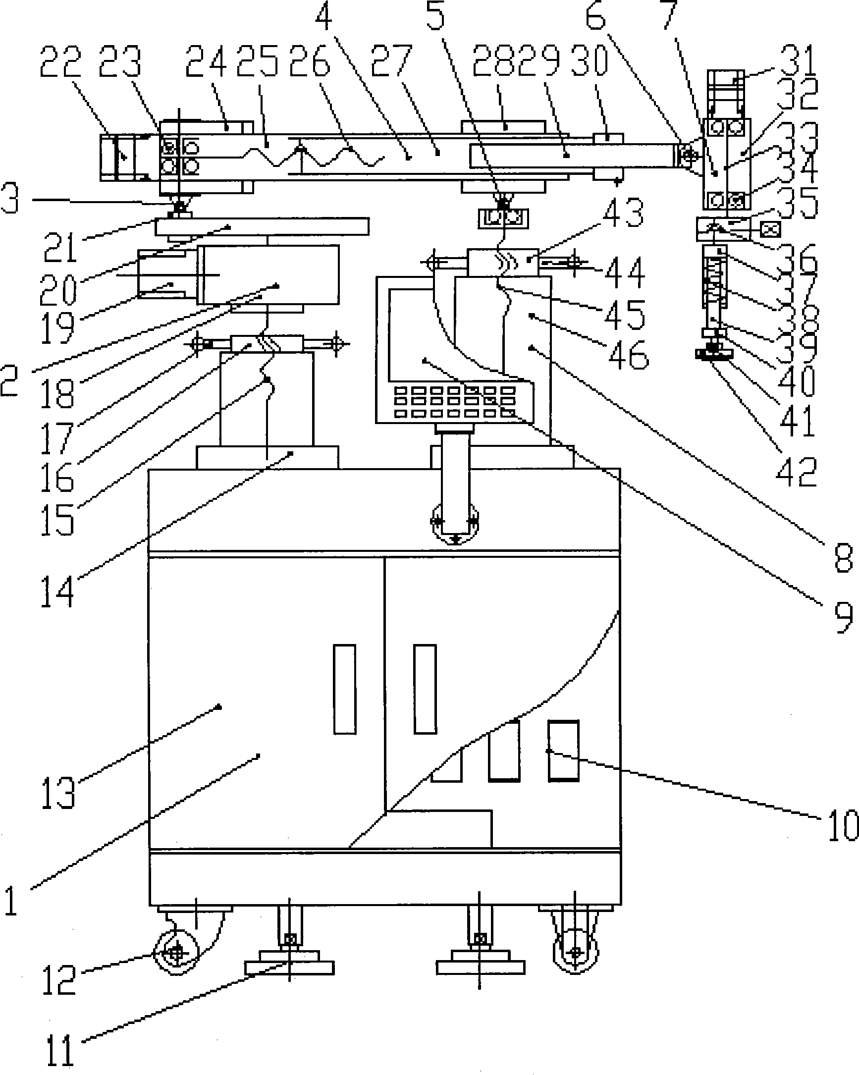 Numerical control polishing mechanical hand of optical elements of large caliber