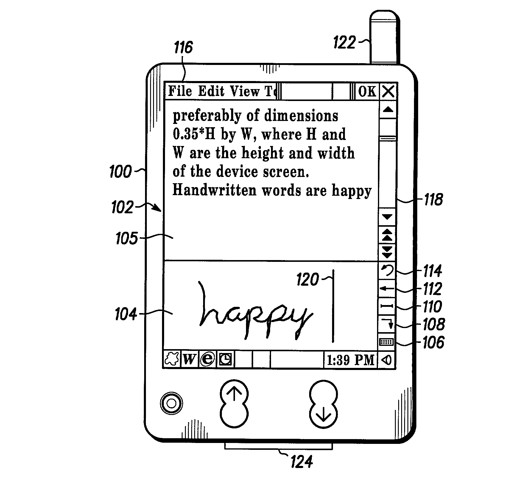 Automatically scrolling handwritten input user interface for personal digital assistants and the like