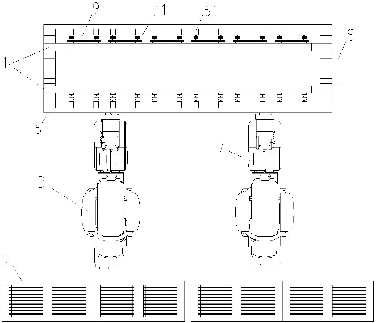 Intelligent feeding and discharging system with accurate positioning function for circuit board electroplating line