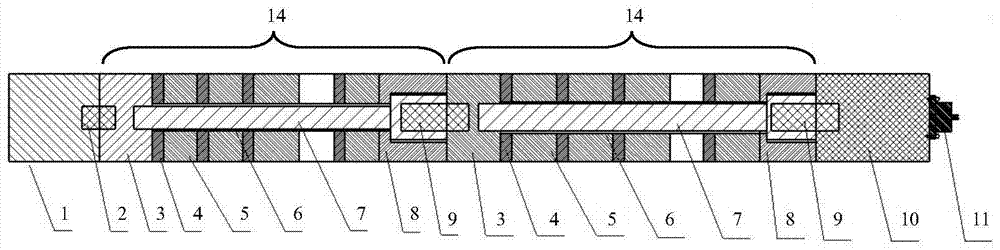 Low-frequency longitudinal vibration transducer used for oil well sound wave communication and manufacturing method thereof