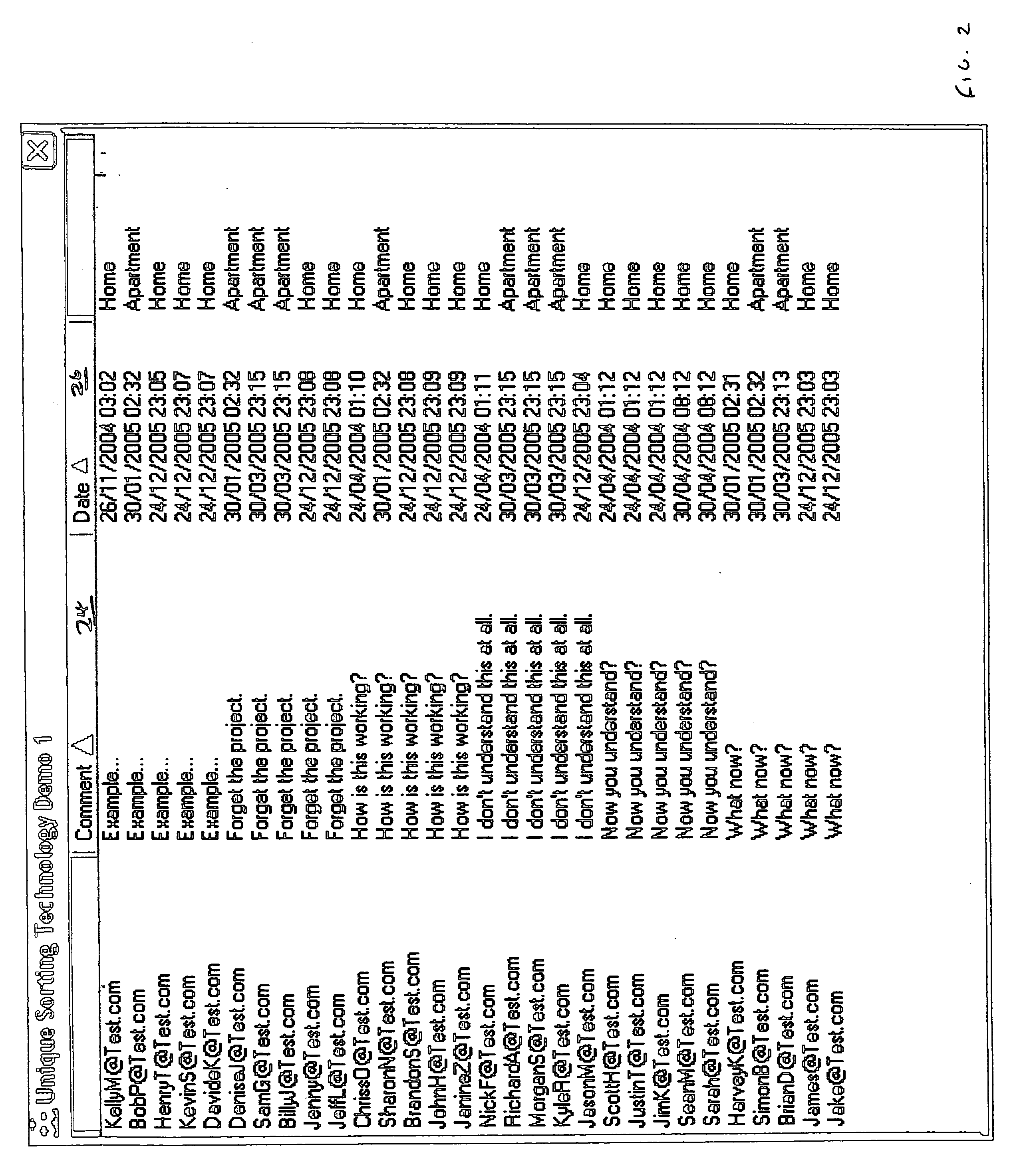 User interface and method for sorting data records