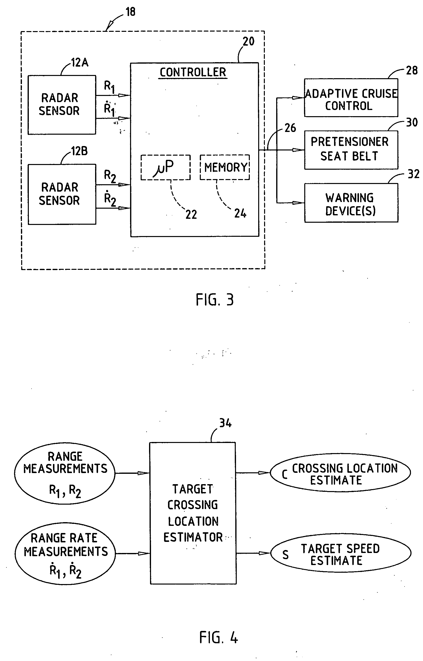 Collision detection system and method of estimating target crossing location