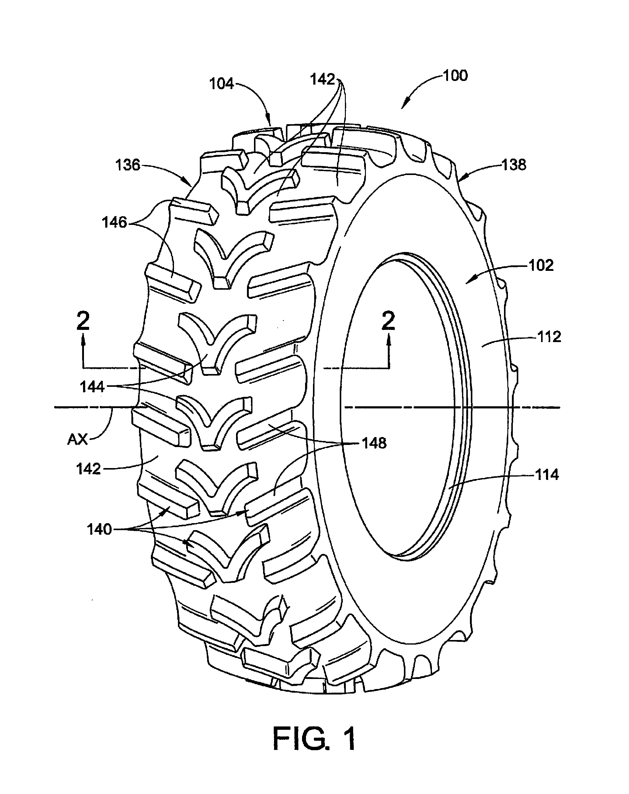 Tire With Noise-Reducing Tread Pattern