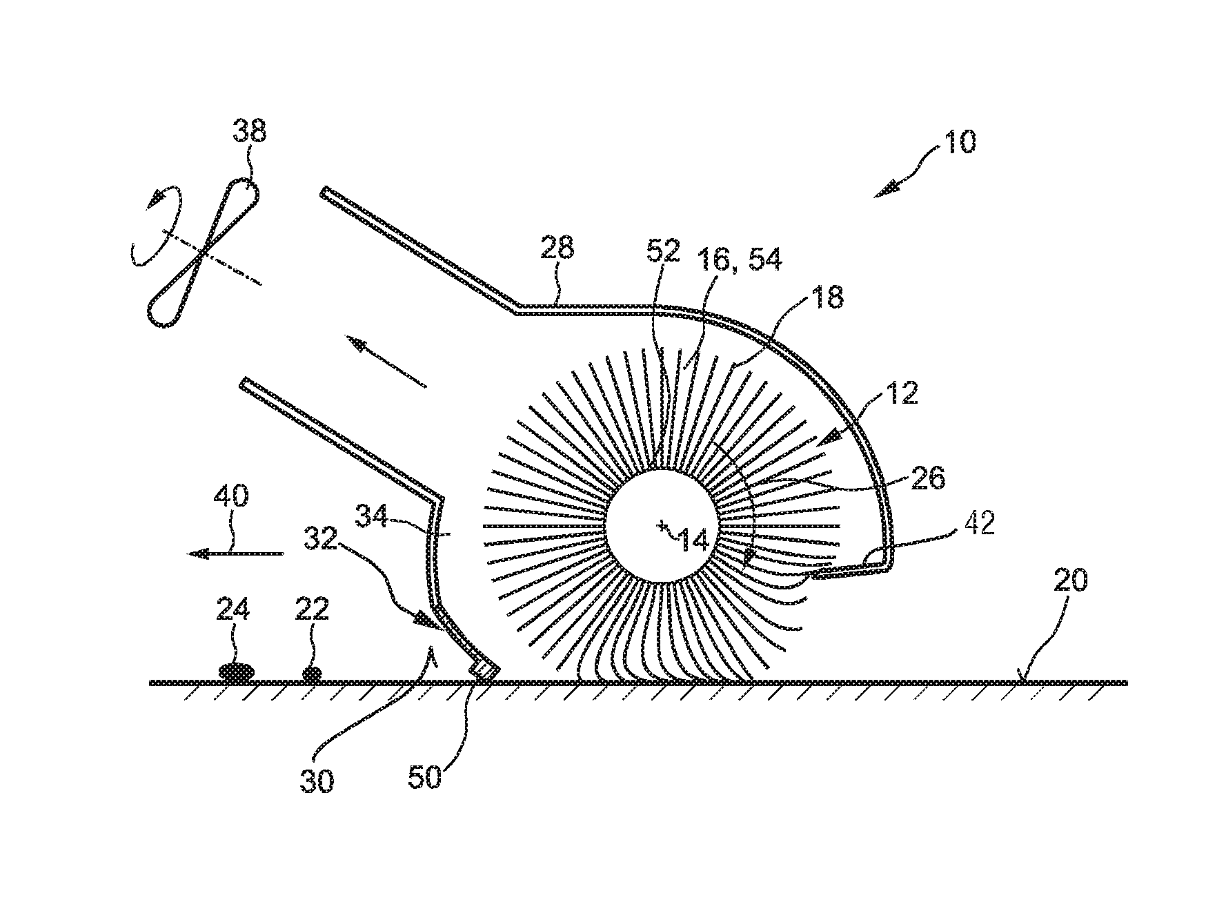 Nozzle arrangement of a cleaning device for cleaning a surface