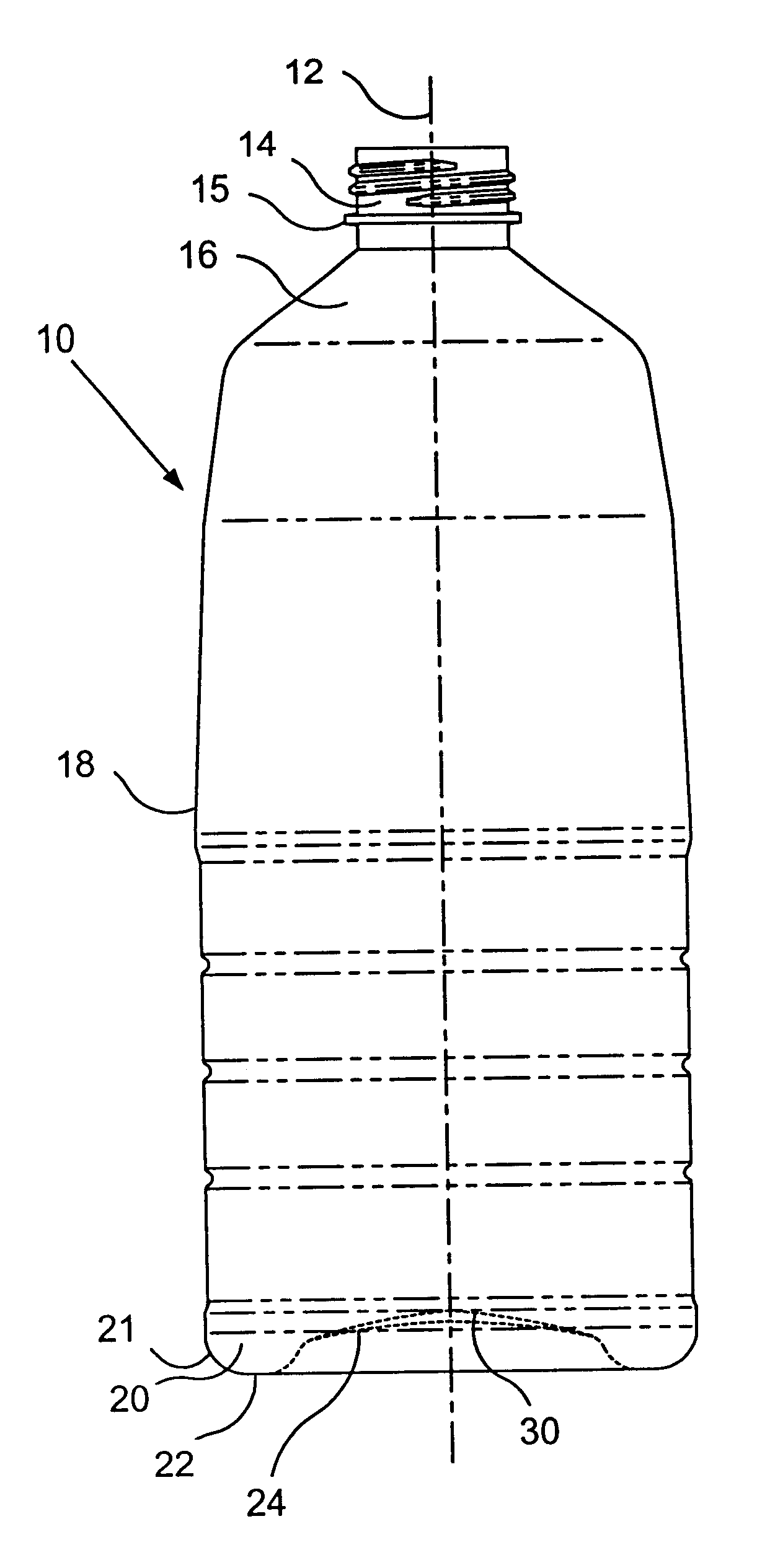 Process for improving material thickness distribution within a molded bottle and bottle therefrom