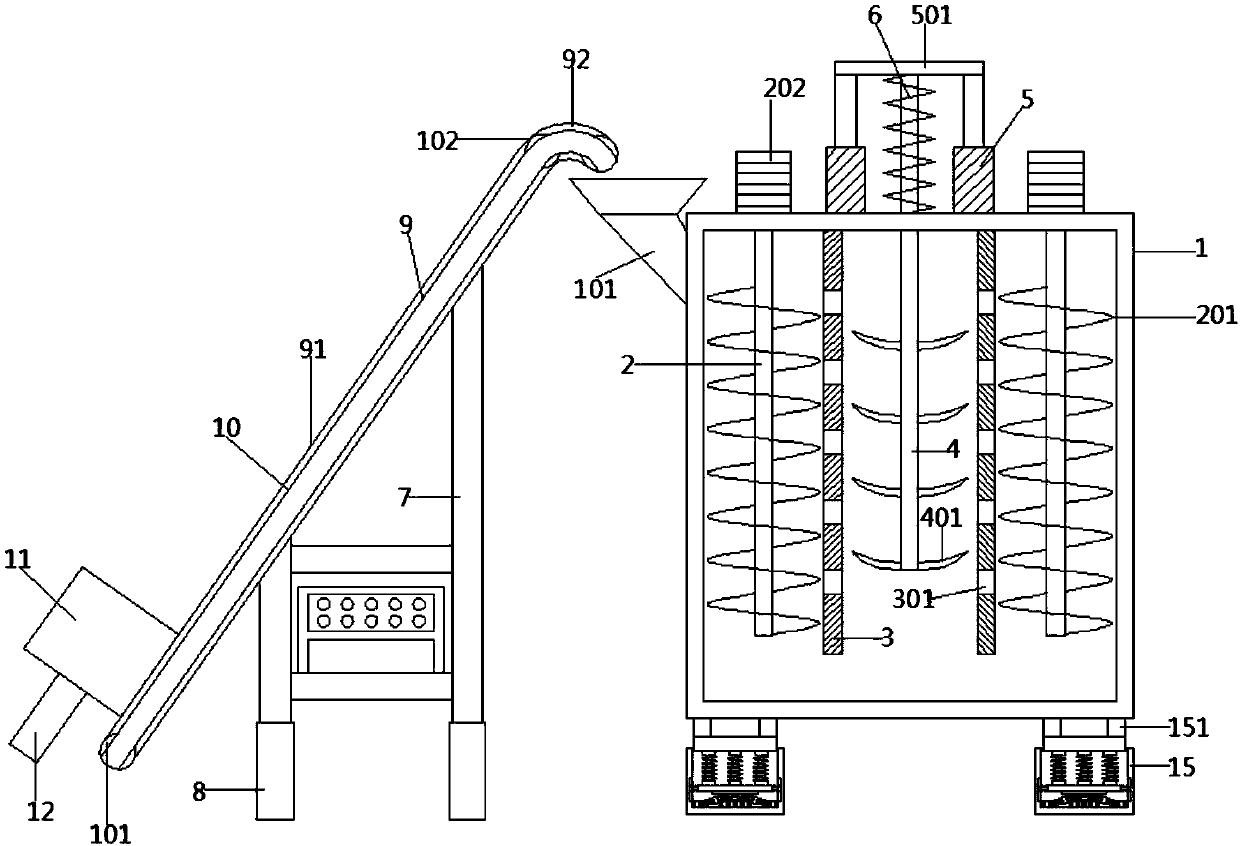 Self-feeding and mixing device used for building production