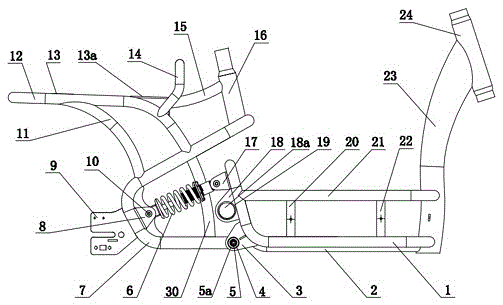 A two-wheeled electric vehicle shock-absorbing frame