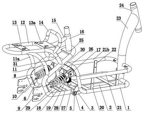 A two-wheeled electric vehicle shock-absorbing frame