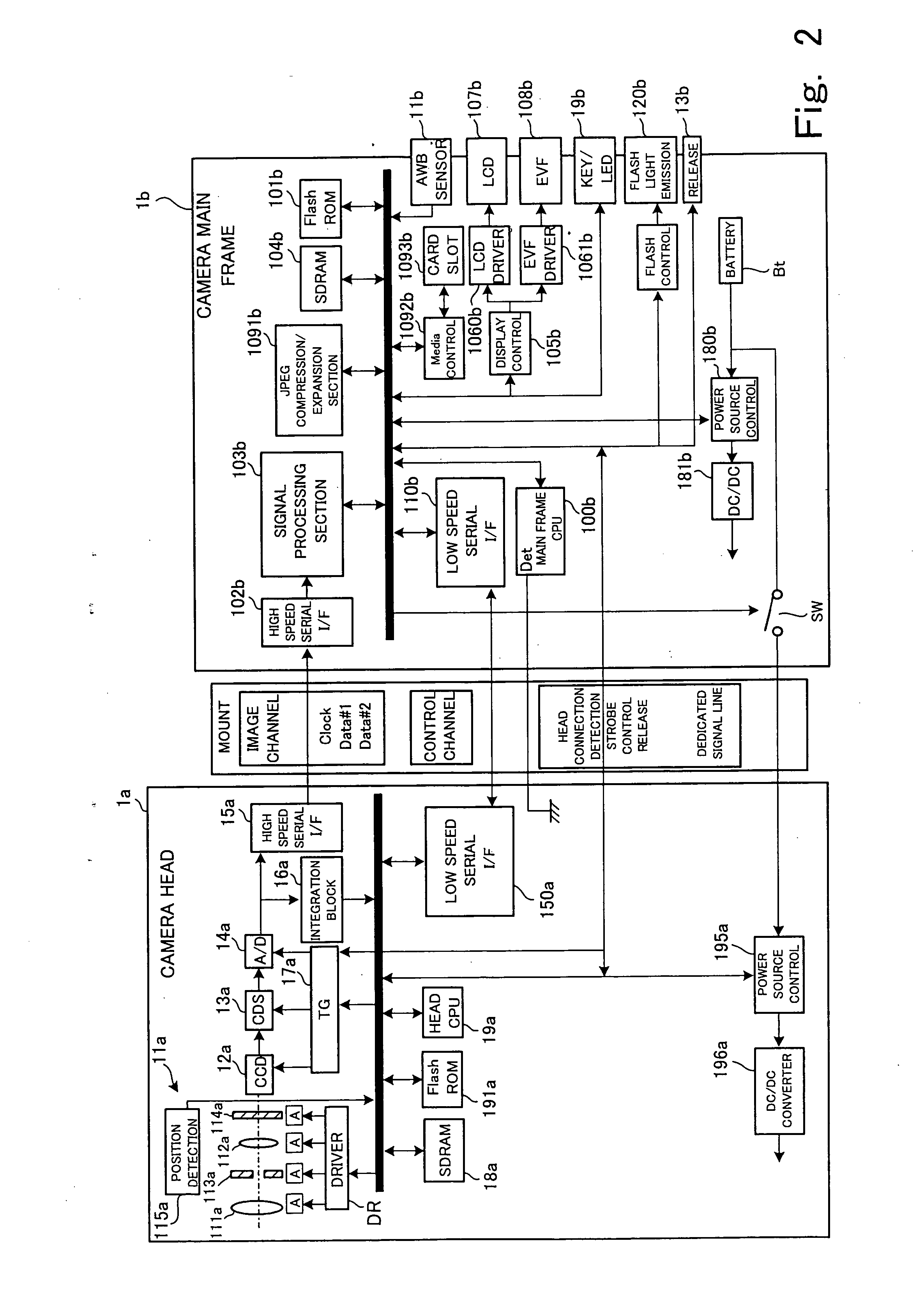 Camera system, main frame adapter and head adapter