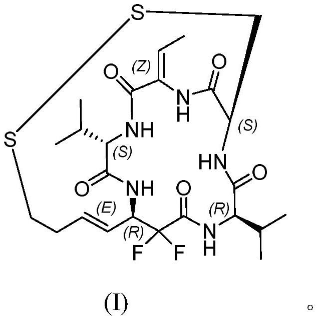 Difluoro-substituted romidepsin analogue as well as preparation method and application thereof