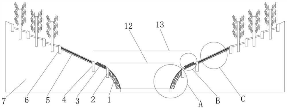 Biofiltration revetment for riverway ecological restoration and construction method thereof