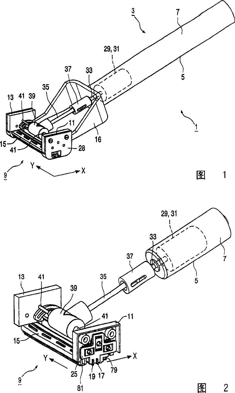 A device for shaving hair having a cutting member with a periodical motion