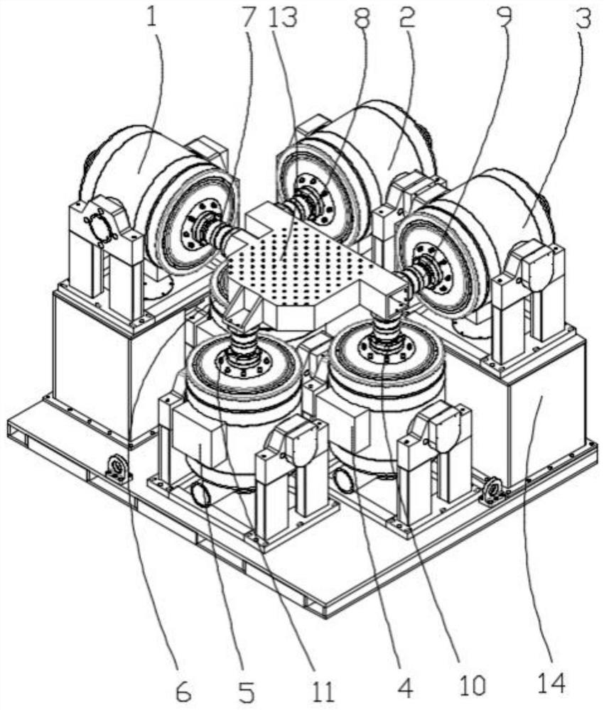 An electrodynamically excited six-degree-of-freedom vibration test device