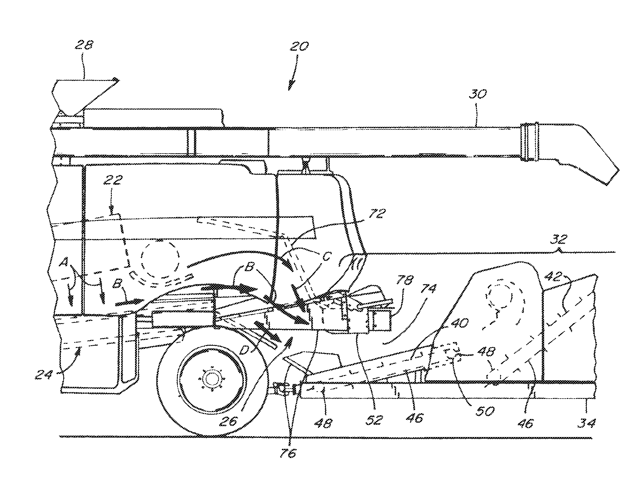 Corn cob conveying and cleaning system using induction and air flow from a harvester for separating and spreading light crop residue