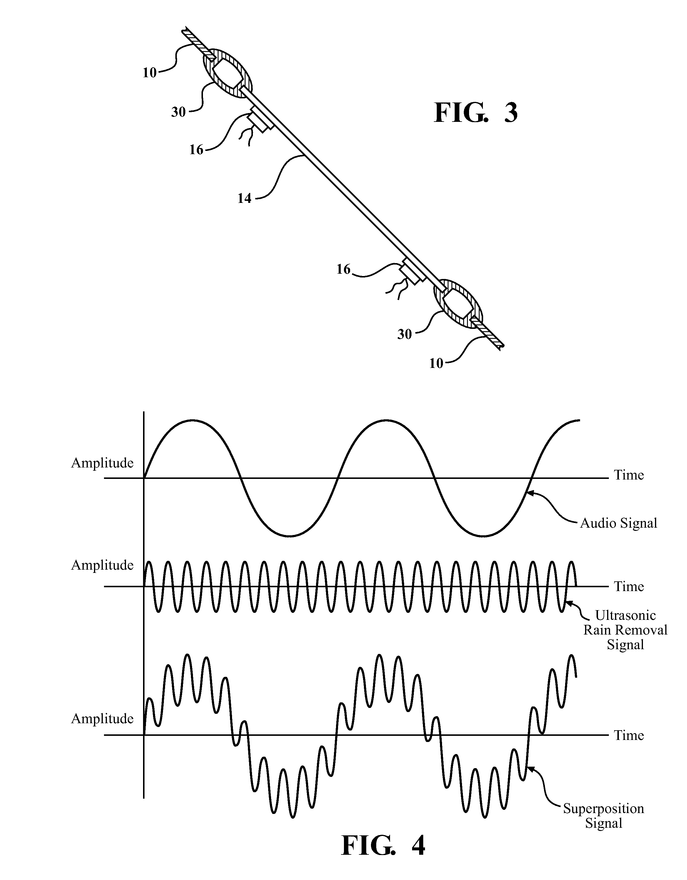 Acoustical and rain clearing window assembly for a vehicle