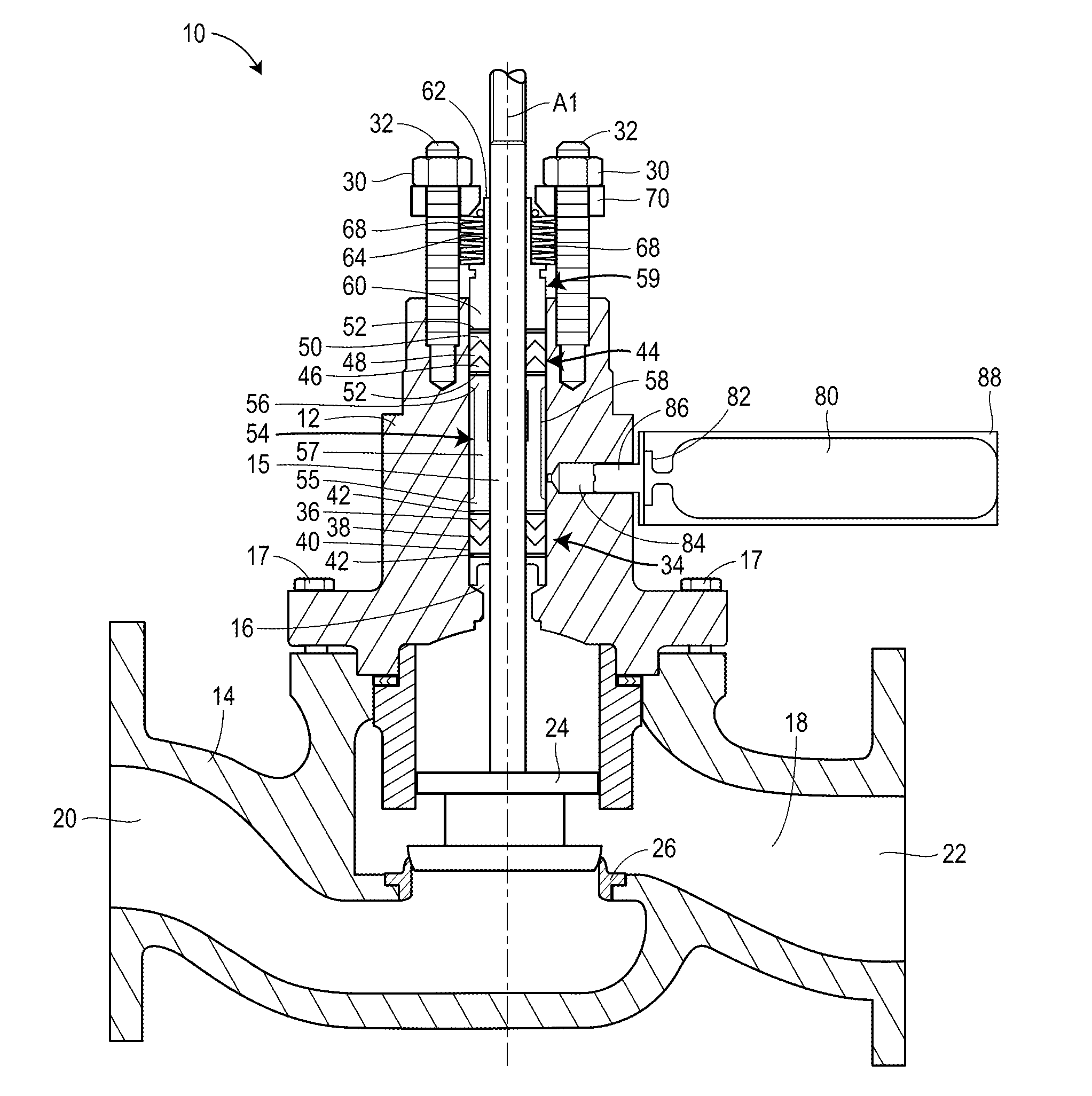 Gas pressurized packing system for control valves