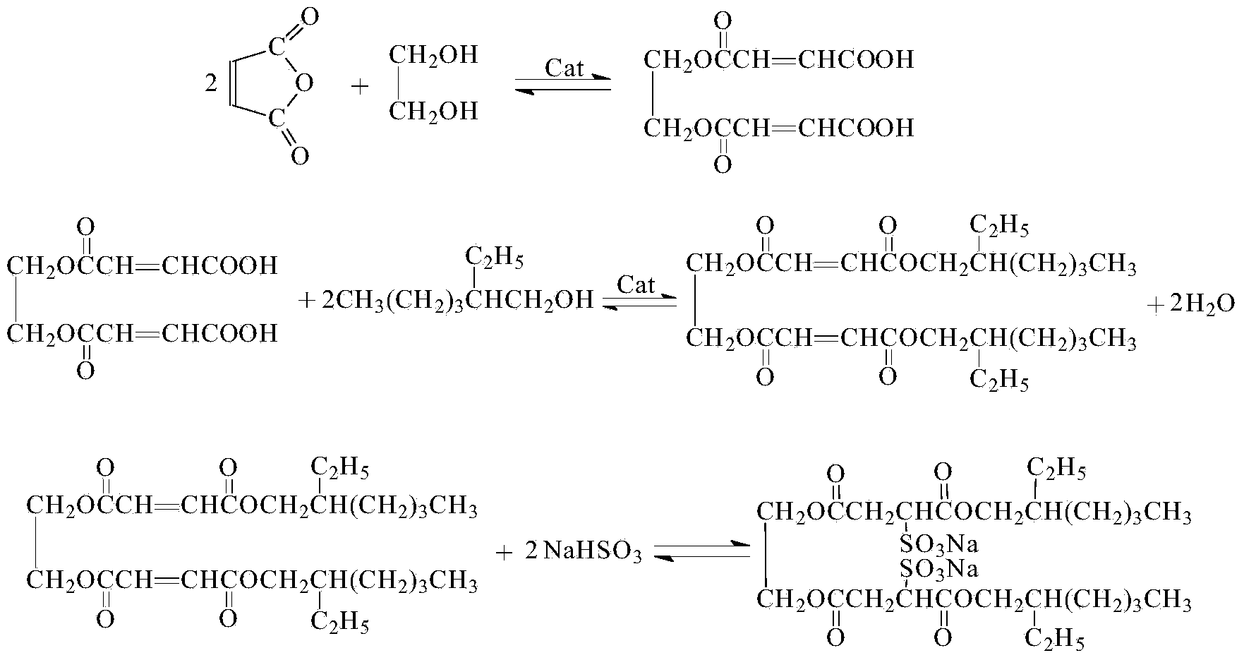 Preparation method of ethylene glycol gemini di-isooctyl succinate sodium sulfonate