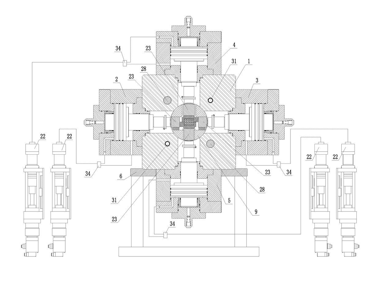 Test apparatus and method for determining time-dependence failure under constant temperature through high pressure true triaxial loading for hard rock