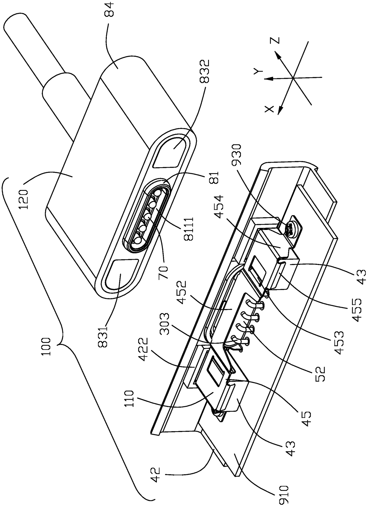 Magnetic type connector composition