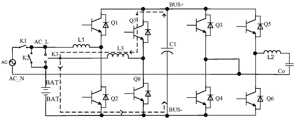 A three-bridge-arm topology circuit, its control method, and an uninterruptible power supply system