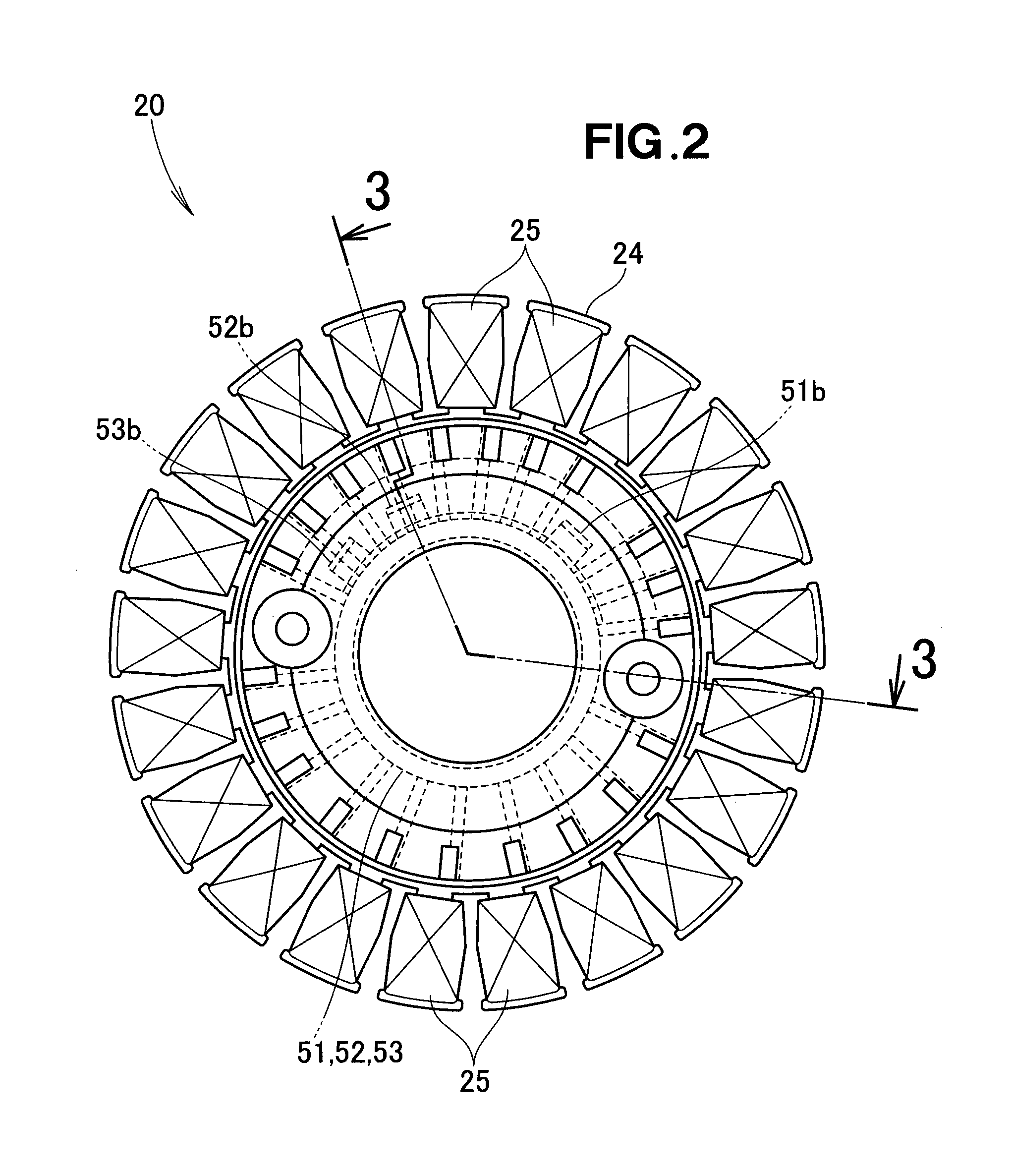 Multi-pole, three-phase rotary electric machine