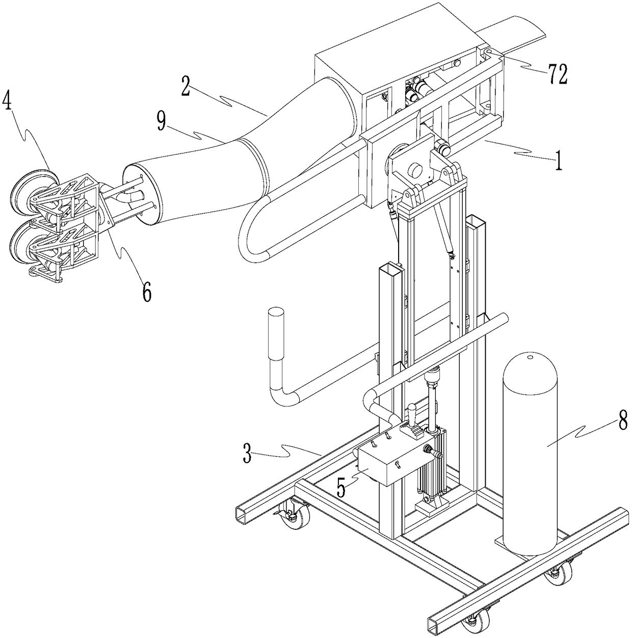 Mobile self-dust-suction continuous grinding and polishing machine for large equipment surface treatment