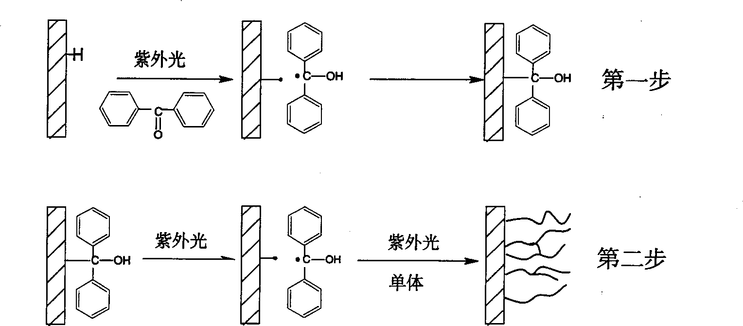 Process for preparing high-water-absorption flexible material by ultraviolet surface graft method