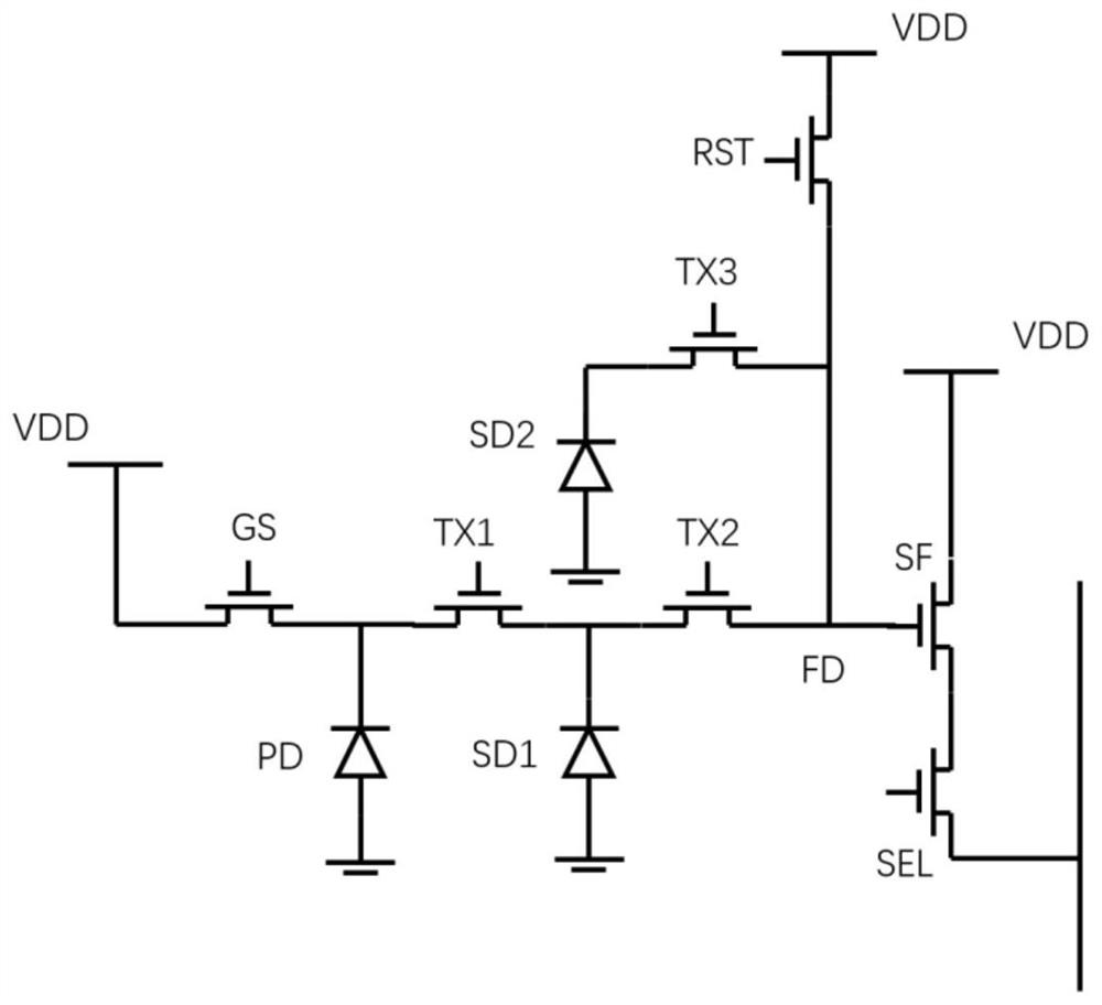 Low-PLS global shutter pixel structure and driving time sequence control method thereof