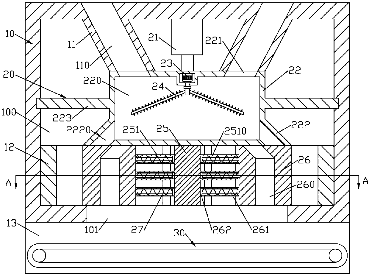 A garbage crushing device with rotary centrifugal discharge