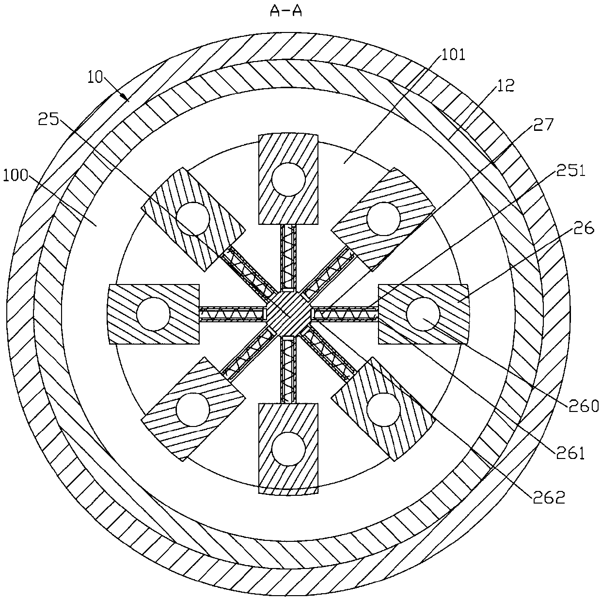 A garbage crushing device with rotary centrifugal discharge