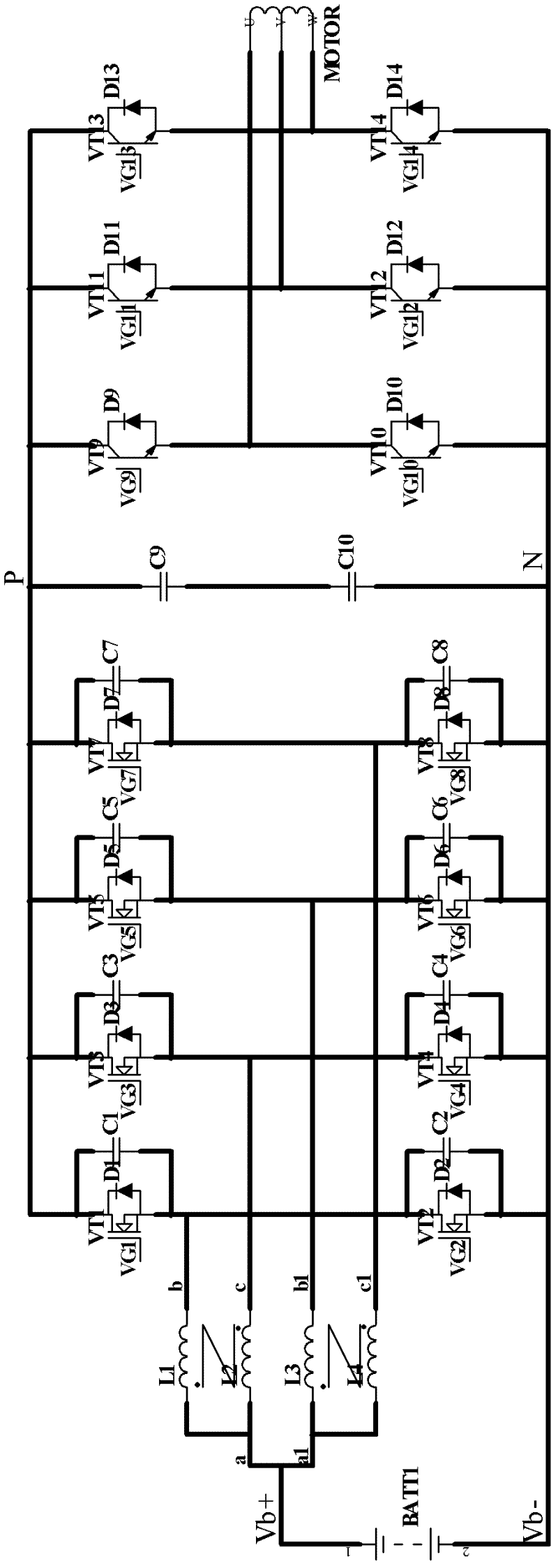 Motor drive and power return two-way power source of electric automobile