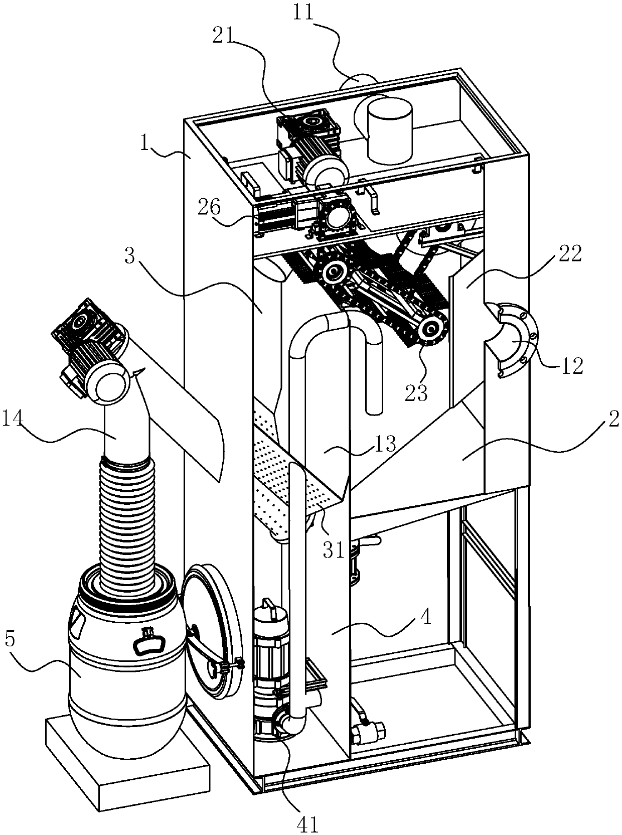 Solid-liquid separation device for catering kitchen sewage