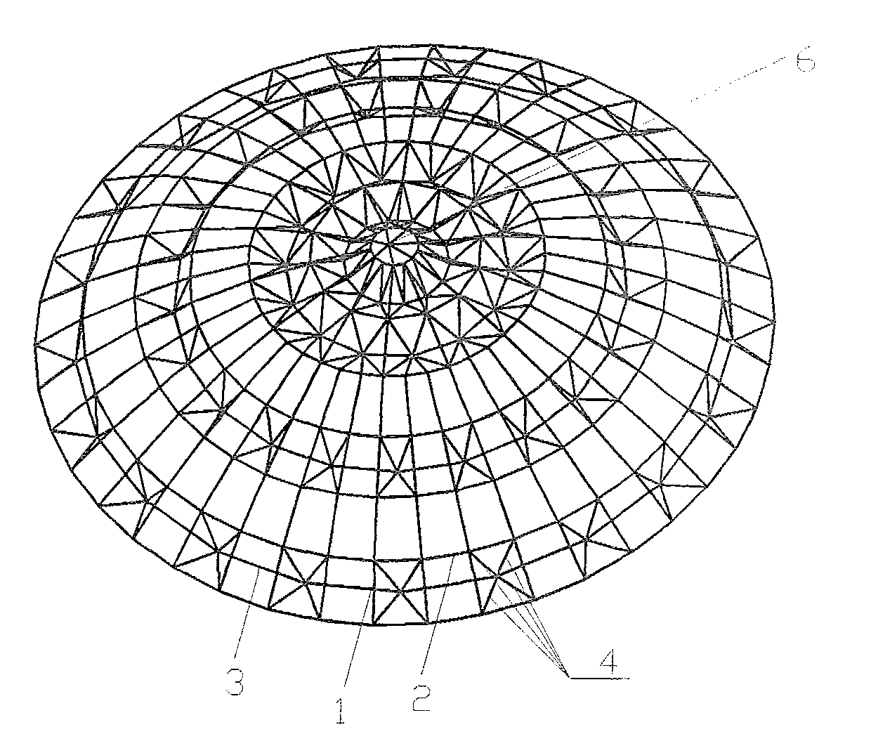 Local double layer open chord spherical reticulated shell